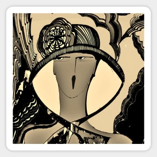 sepia art deco summer hat Sticker